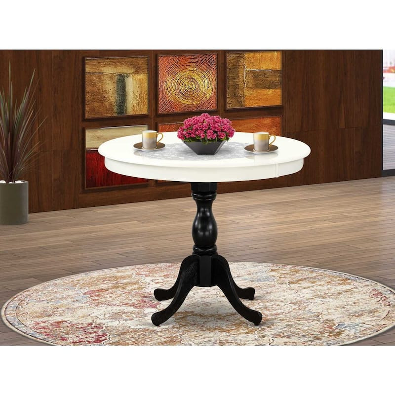 Round Kitchen Table 36 Inch - Asian Fusion Dining Table - Linen White & Black Pedestal Table