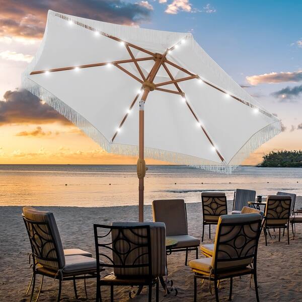 beige rectangular patio umbrella Sonkuki 10 ft. x 6.5 ft. Rectangle Outdoor Patio Market Table Umbrella with Push Button Tilt and Crank in Beige