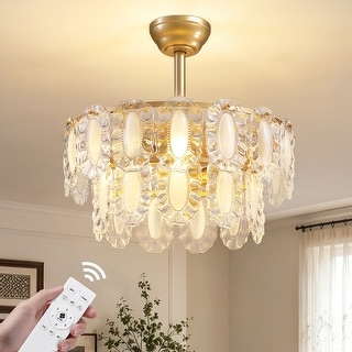 20" Gold Glass Caged Chandelier Ceiling Fan with Light&Remote Control - 20''-4 Lights