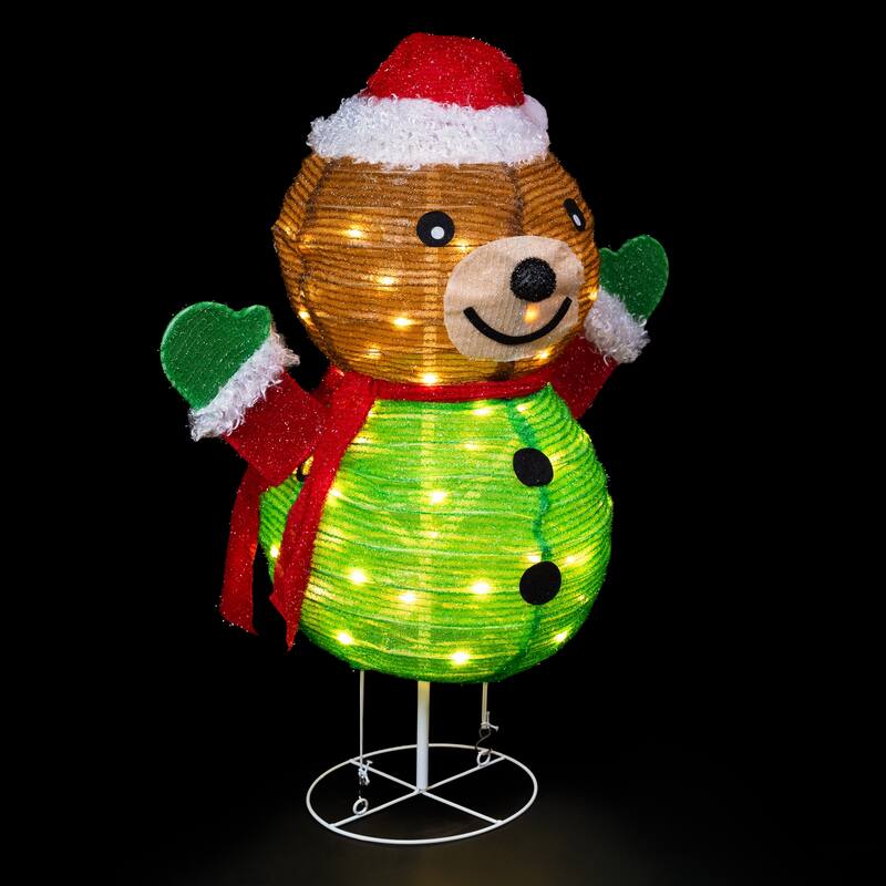 Pre-Lit LED Pop-up Bear in Santa Hat Outdoor Christmas Decoration - 27" - Brown