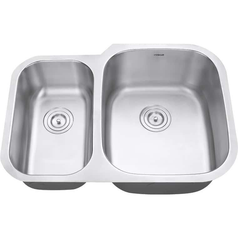 Ruvati 29-inch Undermount 40/60 Double Bowl 16 Gauge Stainless Steel Kitchen Sink - RVM4505 - 29-1/2″ x 20-5/8″