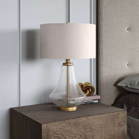 Lagos Table lamp in clear seeded glass and brushed brass
