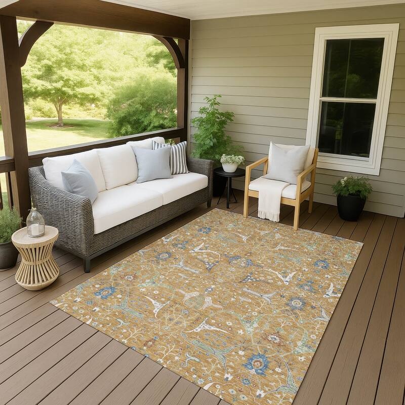 Machine Washable Indoor/ Outdoor Traditional Persian Chantille Rug - Gold - 2'6" x 3'10"