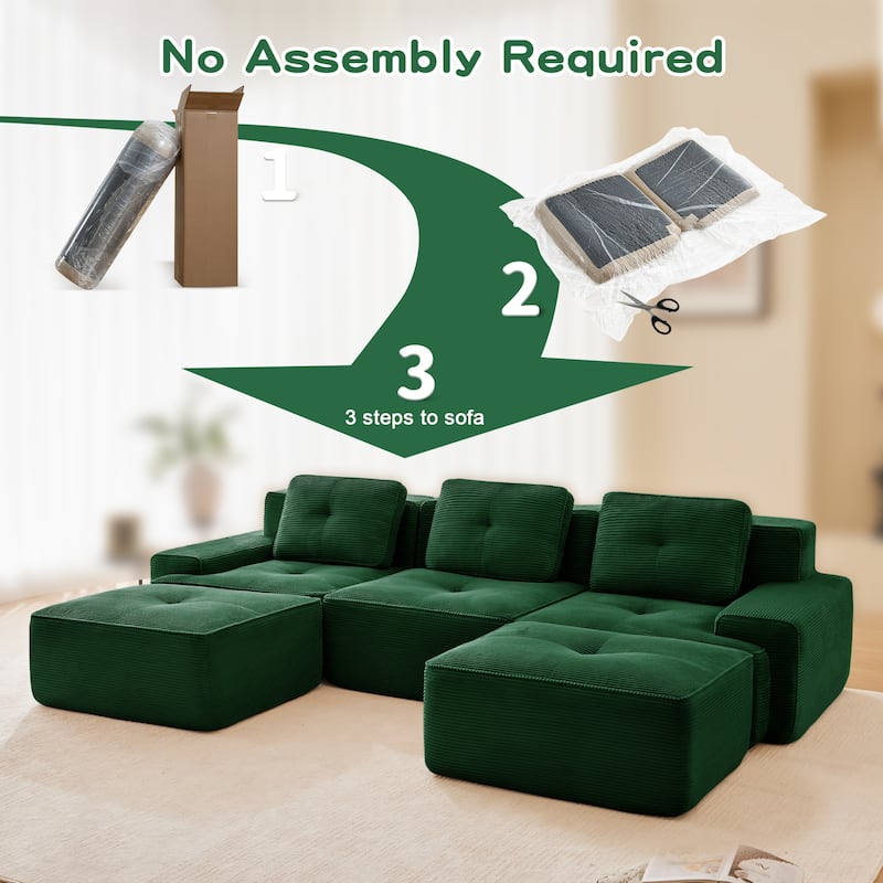 Modern U-Shaped Corduroy Sectional Sofa Couch with Removable Ottoman