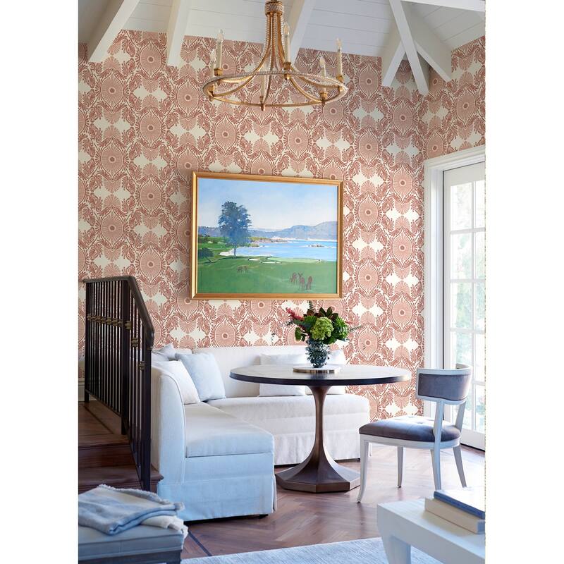 A-Street Prints Villa Raspberry Embellished Ogee Wallpaper