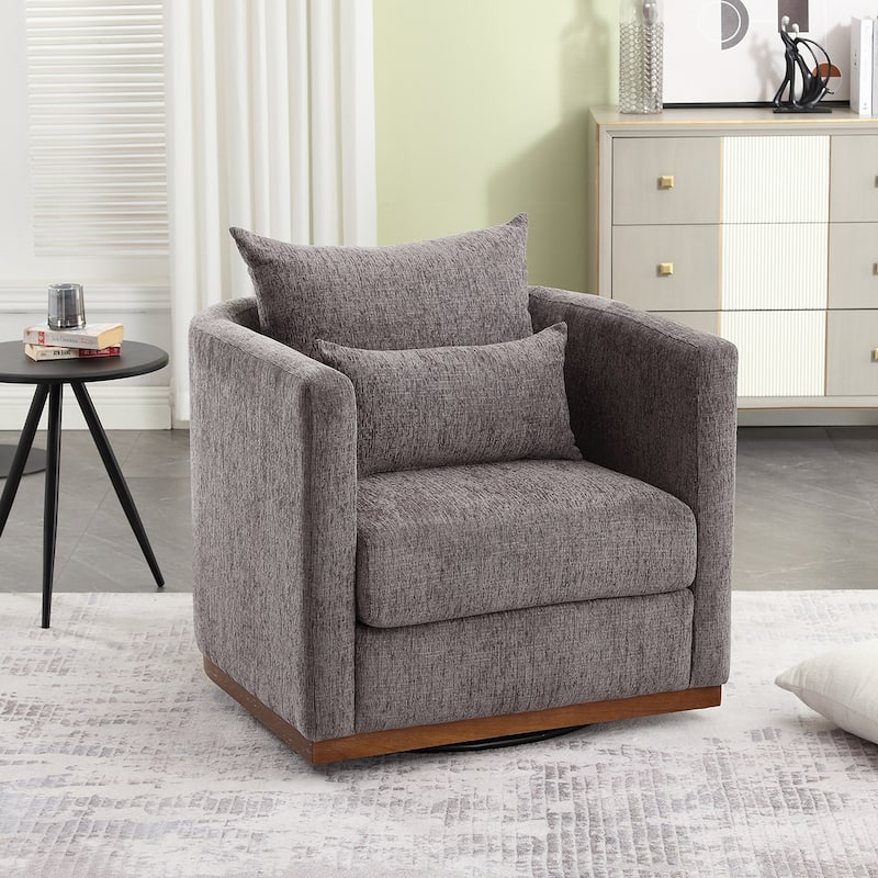Modern 31.5" Chenille Upholstered 360° Swivel Accent Chair with Sturdy Hardwood Frame for Living Room - Dark Gray