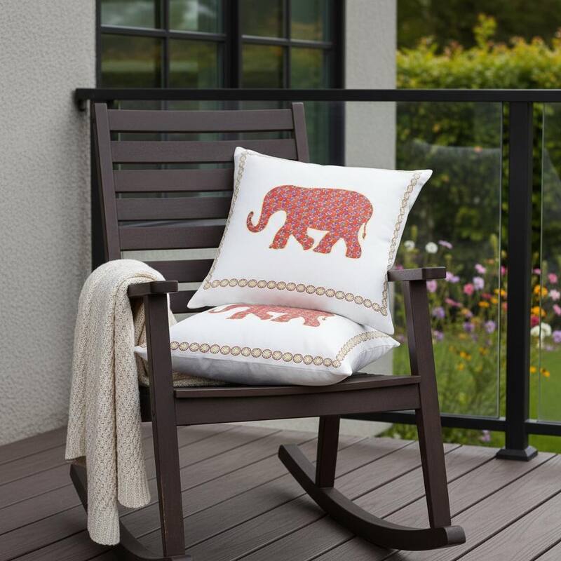 HomeRoots Set of Two 16" X 16" Orange and White Elephant Blown Seam Animal Print Indoor Outdoor Throw Pillow - Orange/White - 16.00' X '16.00' X '5.00