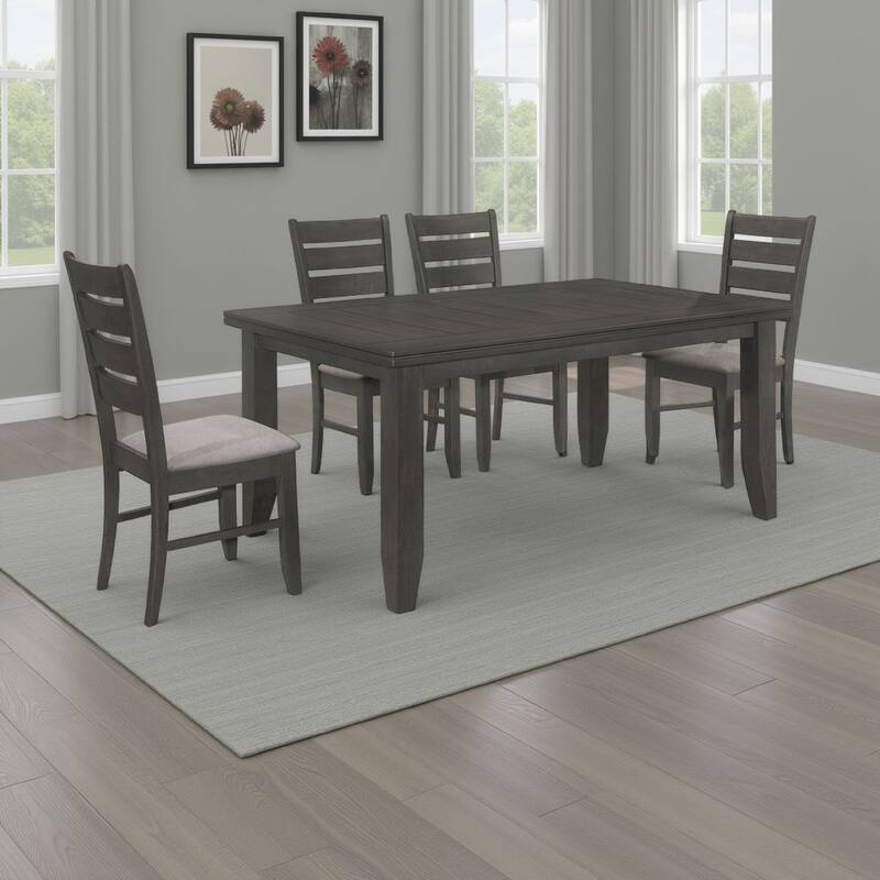 Diyi 5pc Dining Table and 4 Chairs Set w Dark Gray Seats and Ladder Back