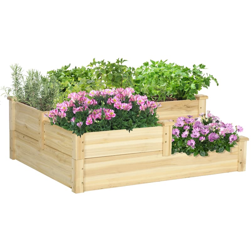 Outsunny 3 Tier Raised Garden Bed, Outdoor Planter Box, Wooden Garden Box with Open Bottom for Growing Vegetables