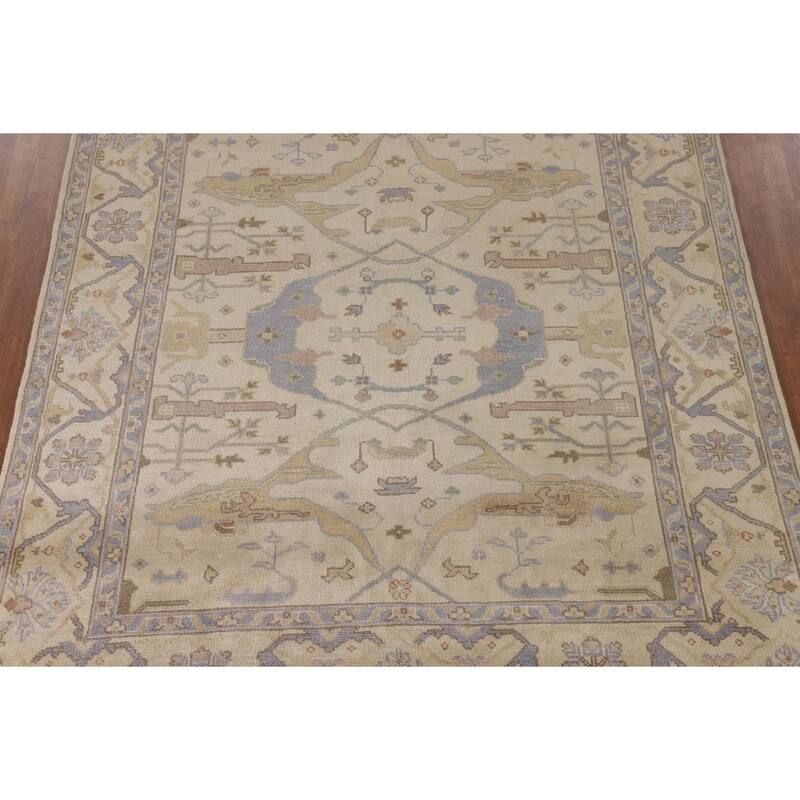 Beige Oushak Oriental Area Rug Handmade Wool Carpet - 7'11"x 9'0"