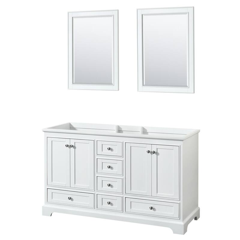 Wyndham Collection Deborah 59-1/4" Free Standing Double Wood Vanity - White / Polished Chrome Hardware