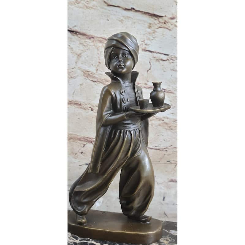 Vintage Sign Arab Boy Server Bronze Sculpture Book-End Bookend Statue Figurine