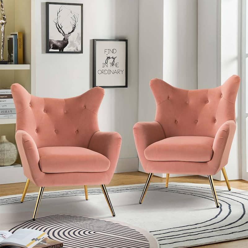 Eusebio Modern Velvet Accent Chair with Tufted Wingback for Living Room Set of 2 by HULALA HOME