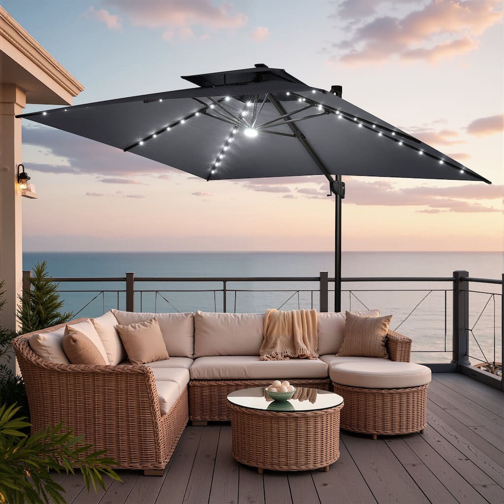 10 FT x 13 FT Outdoor LED Lighted Double Top Patio Cantilever Umbrella
