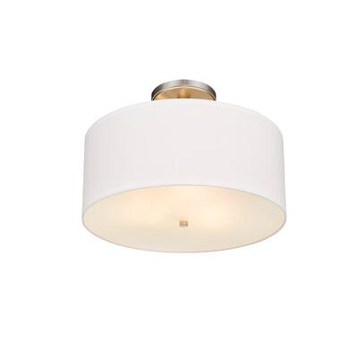 3 Light Simple Fabric Drum Semi-Flush Light in Nickel