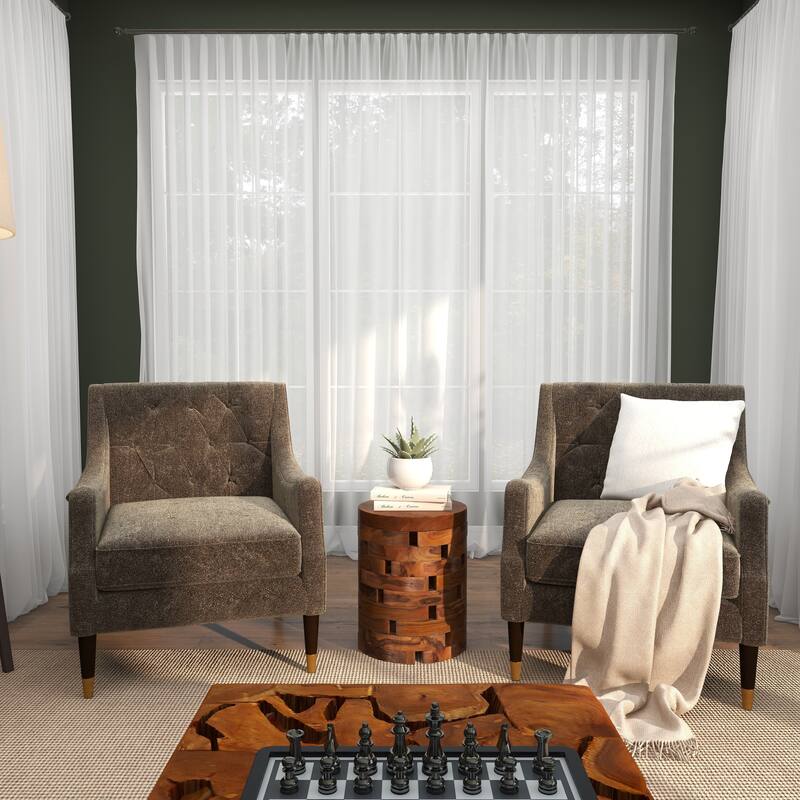 Teak Wood Handmade Live Edge Accent Table with Brick Inspired Design - Light Brown, Brown