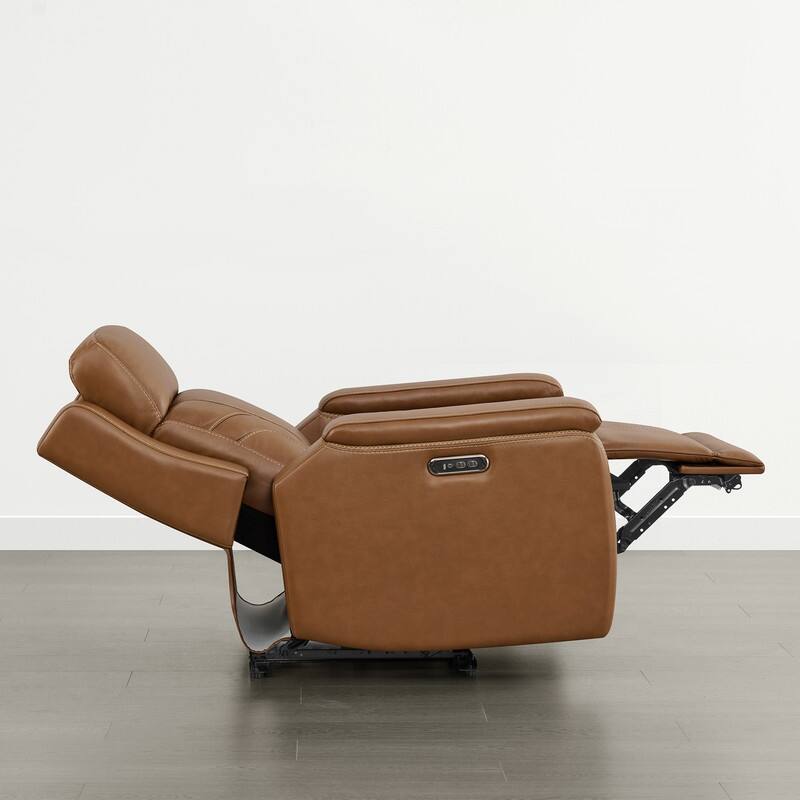 Spruce & Spring Dual Motors Genuine Leather Power Lay Flat Recliner with Power Headrest