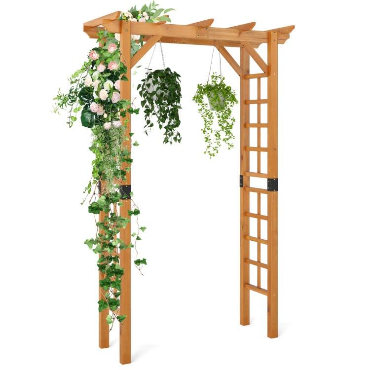 Orange Fir Wood and Metal Garden Arch with Trellises Plant Support - 55" x 24" x 85"
