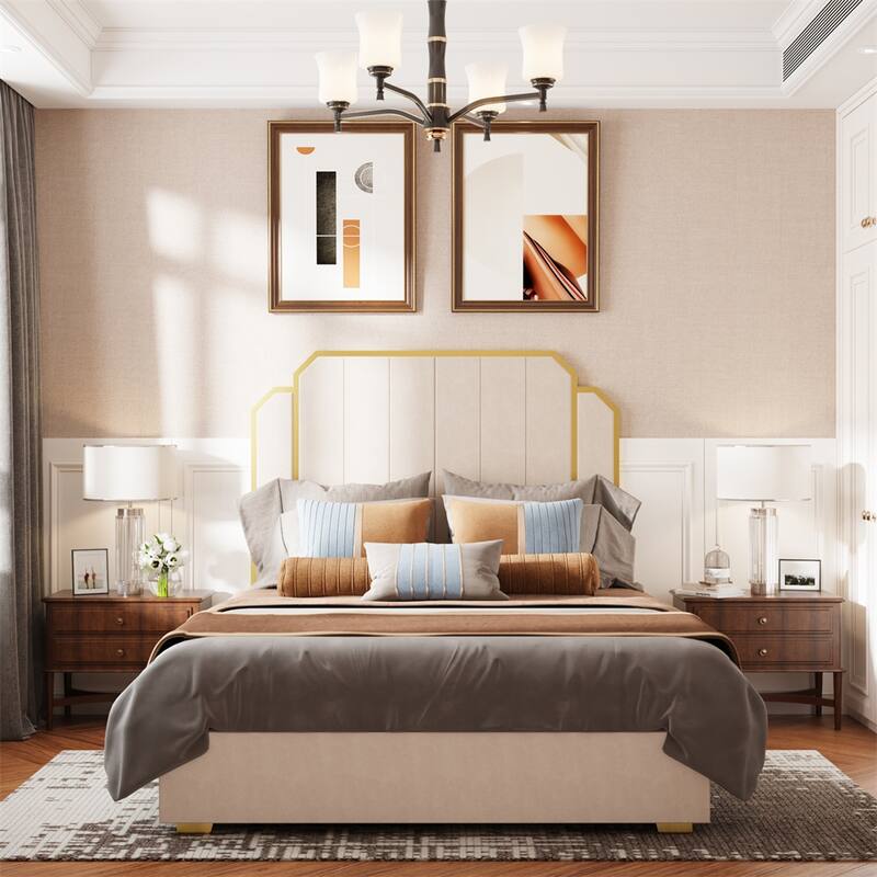 Queen Size Upholstered Platform Bed with 4 Drawers and Legs