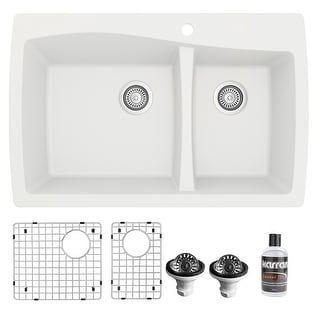 Karran Drop-In Quartz 34 in. Double Bowl 60/40 Kitchen Sink With Bottom Grids and Strainers