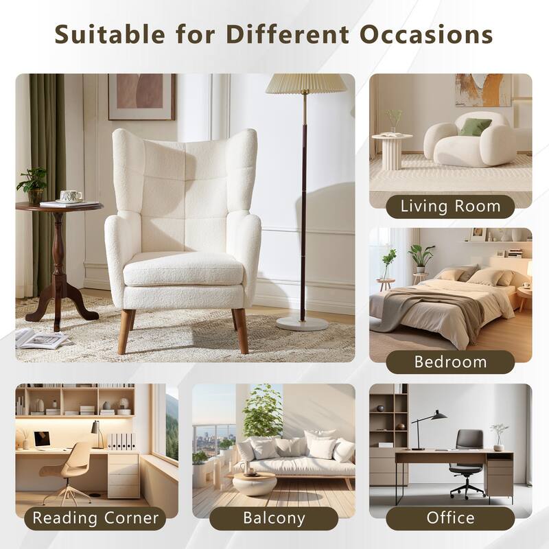 Christopher Knight Home - Josh 41" High Back Teddy Accent Chair, Comfy Modern Armchair with Birch Wood Legs