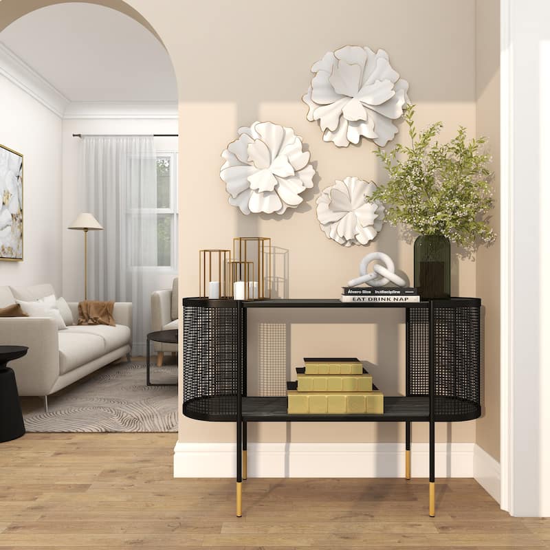 White Metal 3D Floral Home Wall Decor with Gold Edges (Set of 3)