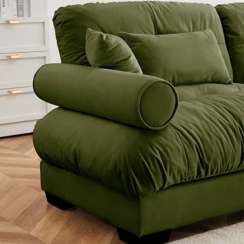 130" Velvet Modular Sectional Sofa with Ottomans & Pillows