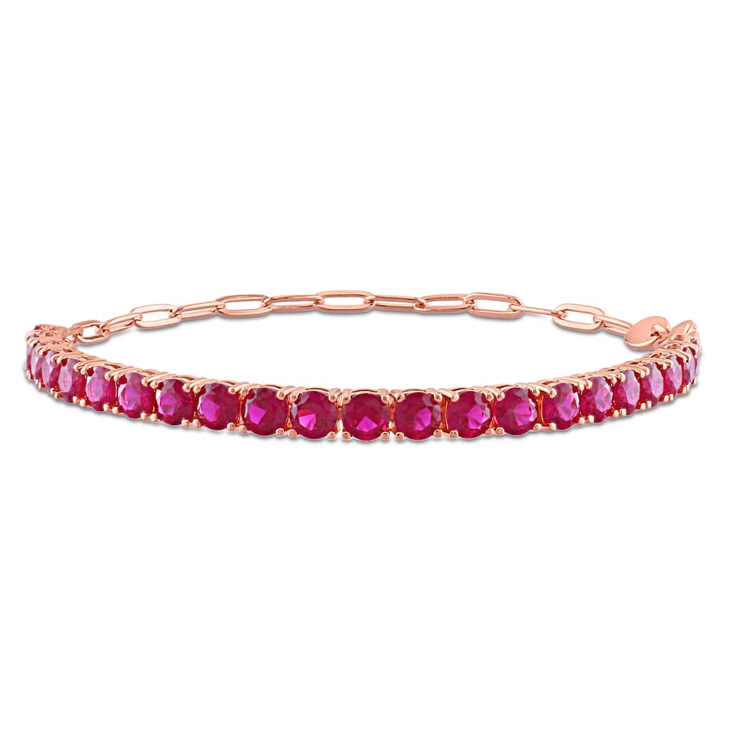 Miadora Red Cubic Zirconia Tennis Bracelet in Rose Plated Sterling Silver