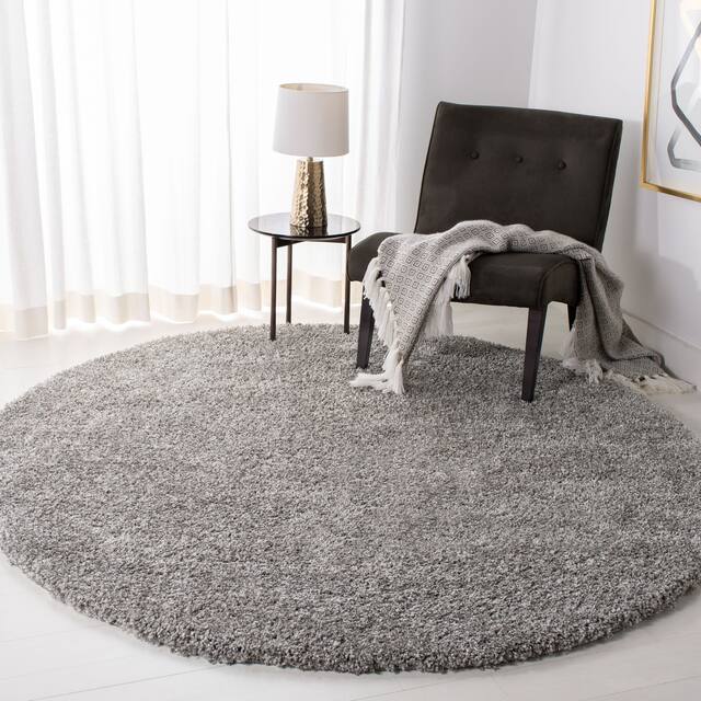 SAFAVIEH California Shag Izat 2-inch Thick Area Rug - 5'3" x 5'3" Round - Silver