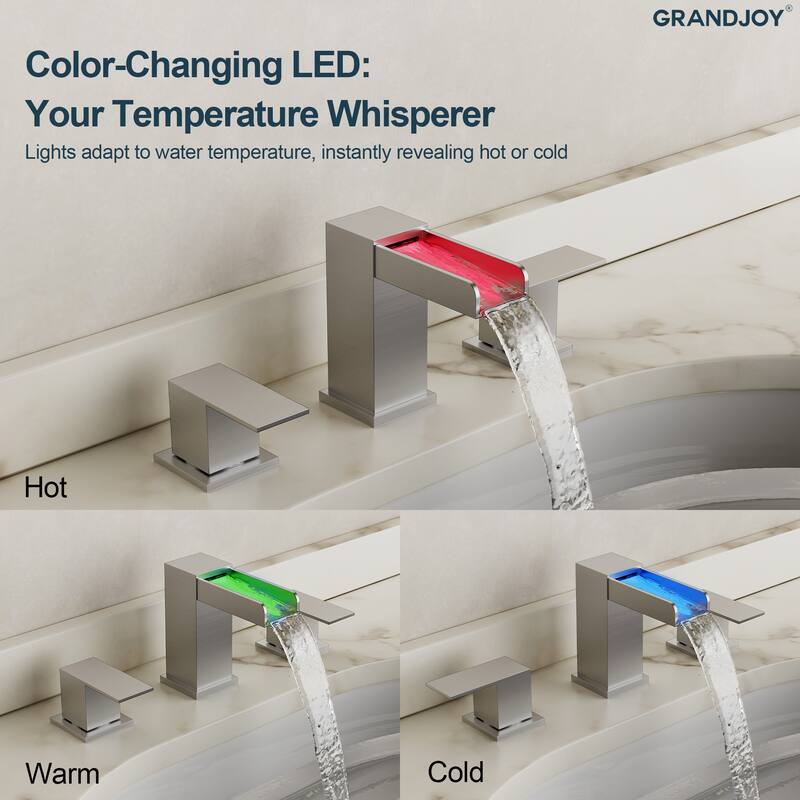 GRANDJOY Widespread 2-Handle LED Waterfall Bathroom Sink Faucet