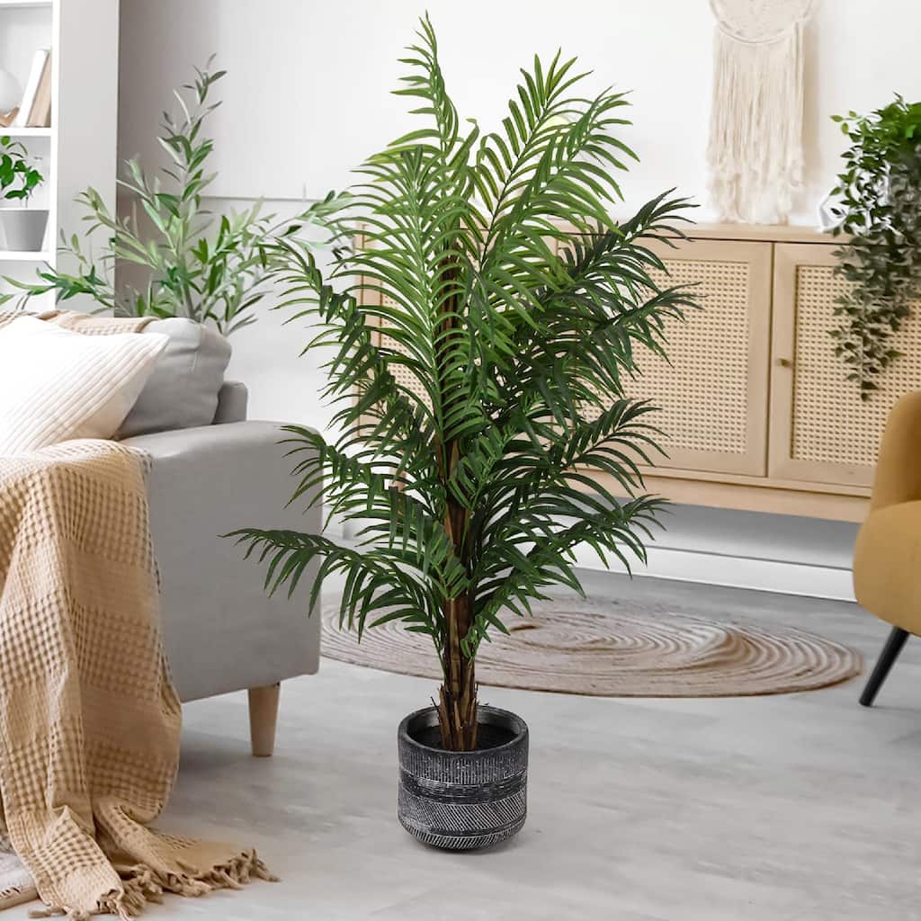 American Art Decor Artificial Palm Tree in Cement Pot Faux Plant for Home or Office - 60"