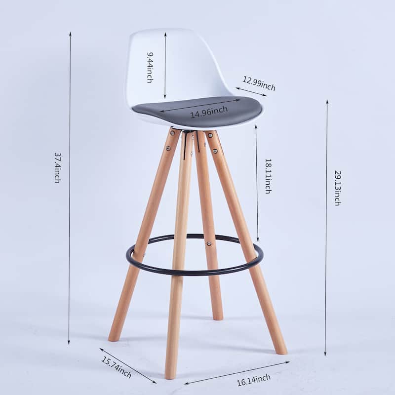 Bar Stools Set of 2 with Back,white and grey, Barstools Bar Height,wood leg Bar Chair, PU Upholstered Soft Case