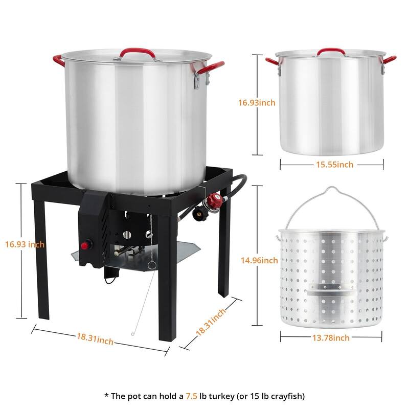 Seafood Boil Pot and Burner Kit, Aluminum Stock Pot with Strainer