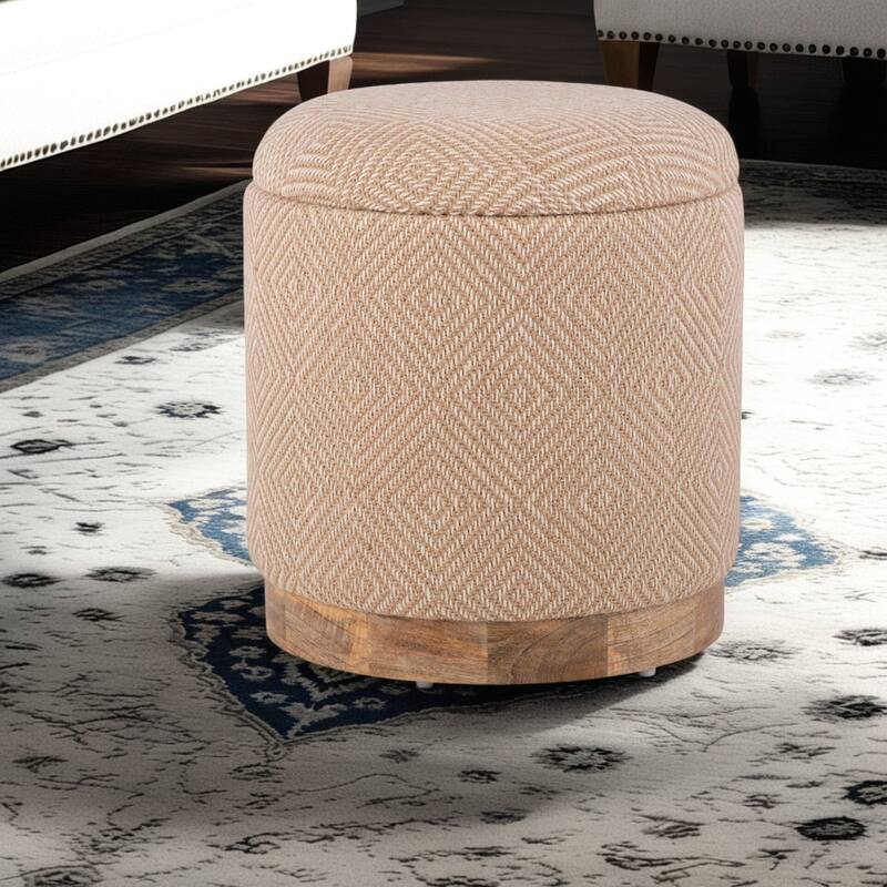 Handwoven Storage Ottoman with Rounded Wooden Base
