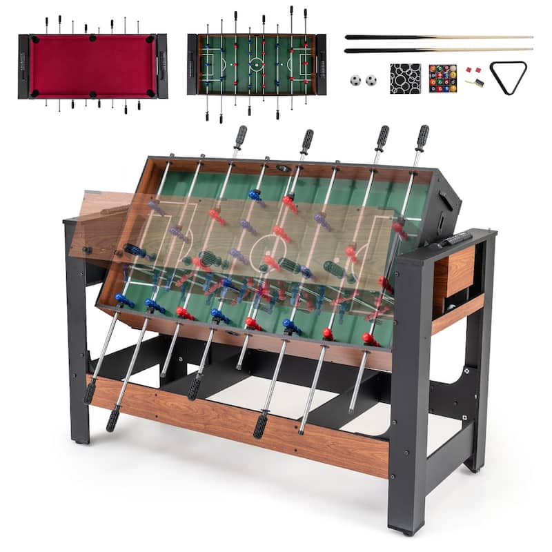 Gymax 2-in-1 Swivel Game Table w/Legs Cues Triangle Brush Chalks for - Black