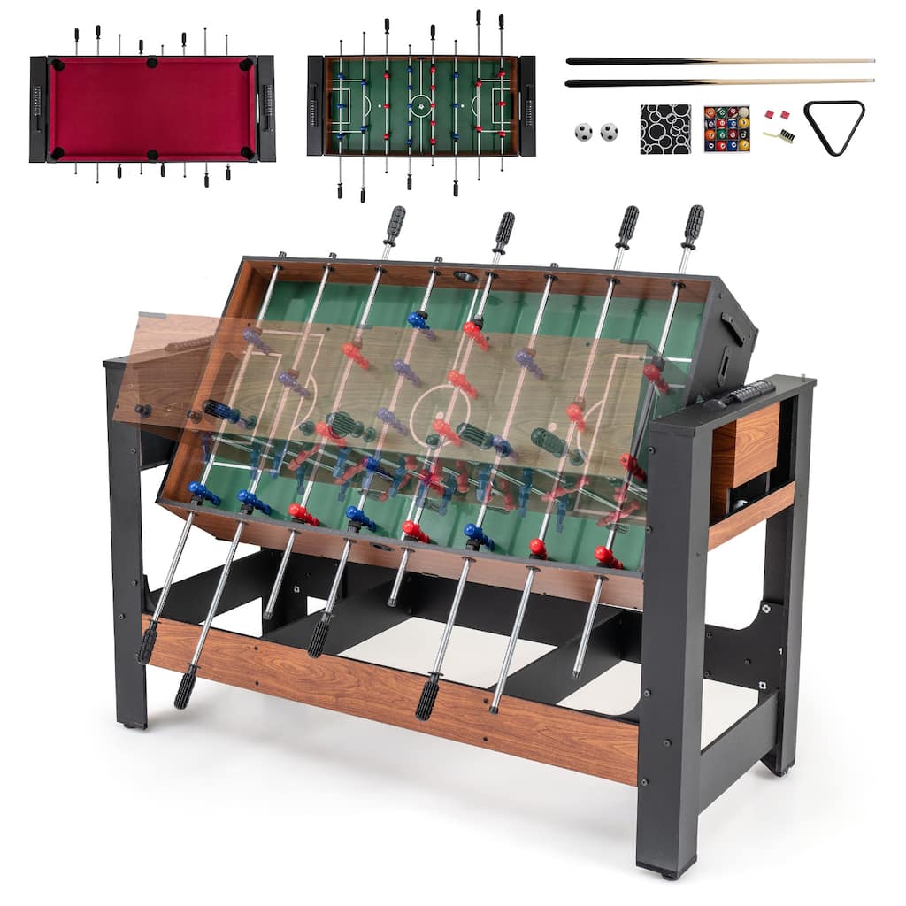 Gymax 2-in-1 Swivel Game Table w/Legs Cues Triangle Brush Chalks for
