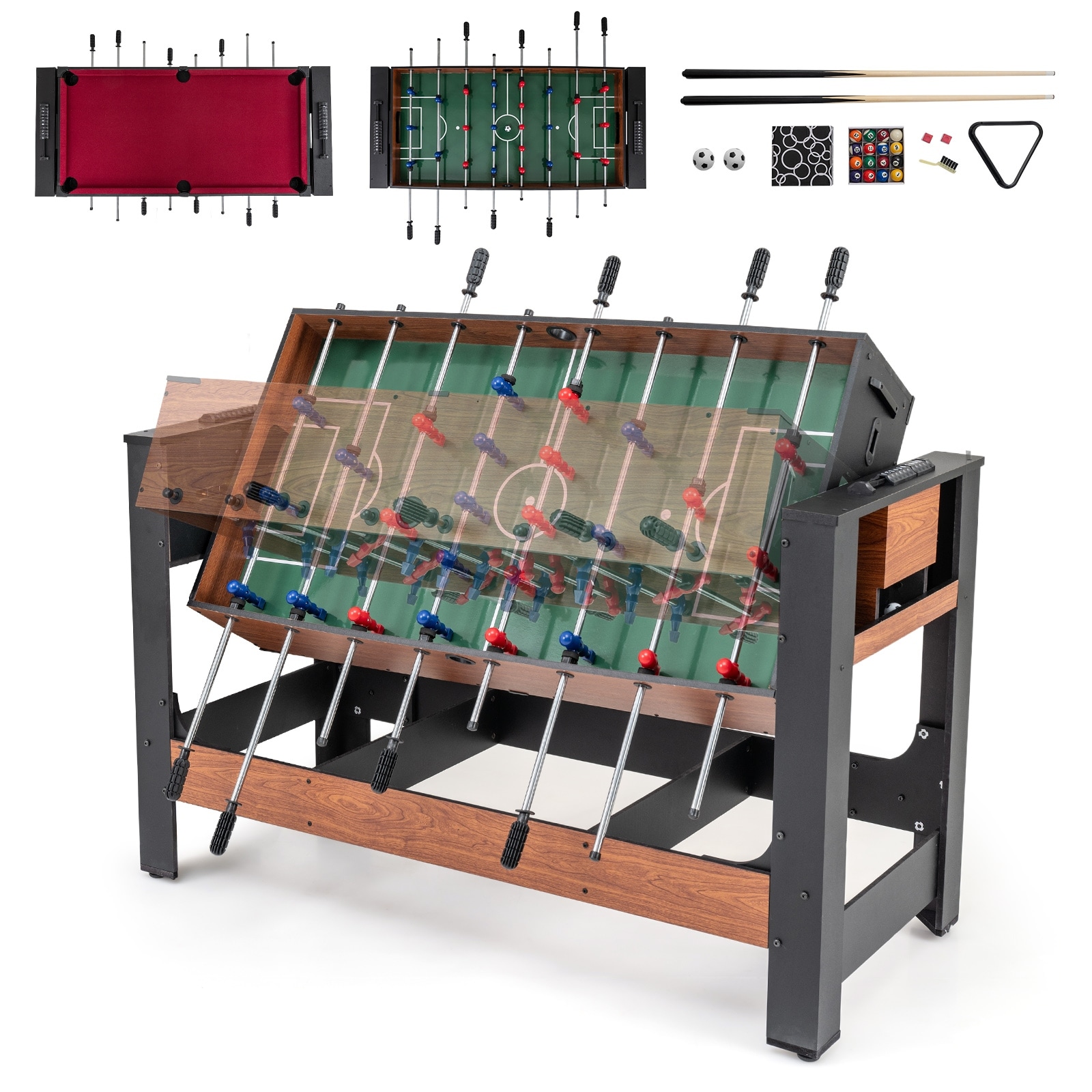 Gymax 2-in-1 Swivel Game Table w/Legs Cues Triangle Brush Chalks for