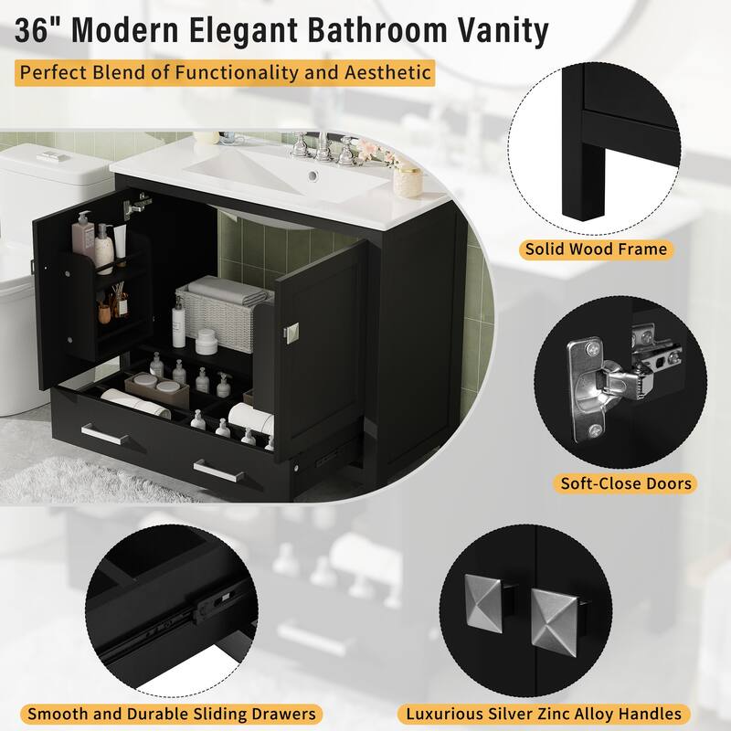 36" Modern Bathroom Vanity with Ceramic Sink