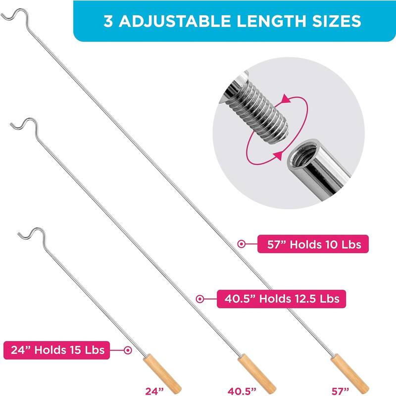 Hold N’ Storage Heavy Duty Closet Pole Reacher Hanger Extender with Hook - 2.75 to 5 ft