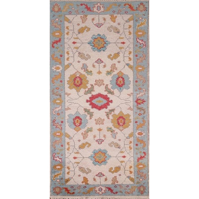 Floral Ivory Oushak Oriental Foyer Rug Handmade Wool Carpet - 2'6"x 5'10"