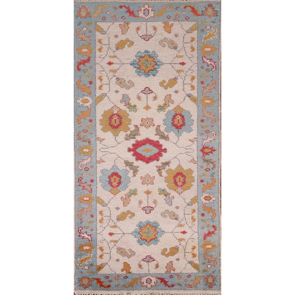 Floral Ivory Oushak Oriental Foyer Rug Handmade Wool Carpet - 2'6"x 5'10"