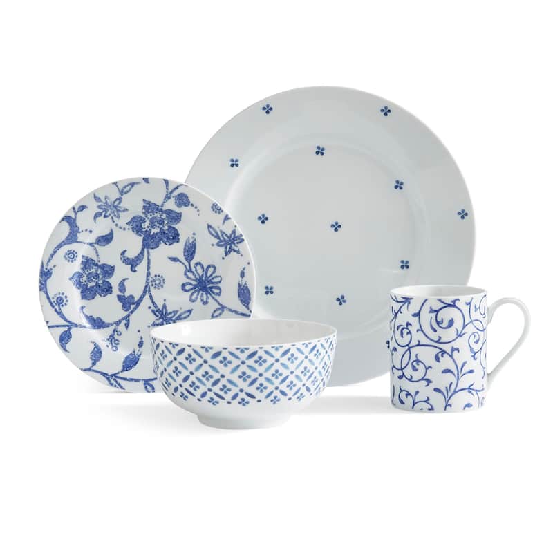 Portmeirion Home 16 Piece Dinnerware Set - Blue Indigo - Service for 4