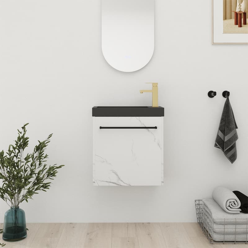 Bathroom Vanity With Sink In 20 Inch, Floating Bathroom Vanity With Soft Close Door - 19.7"W x 9.9"D x 21.3"H - CarraraWhite+Black