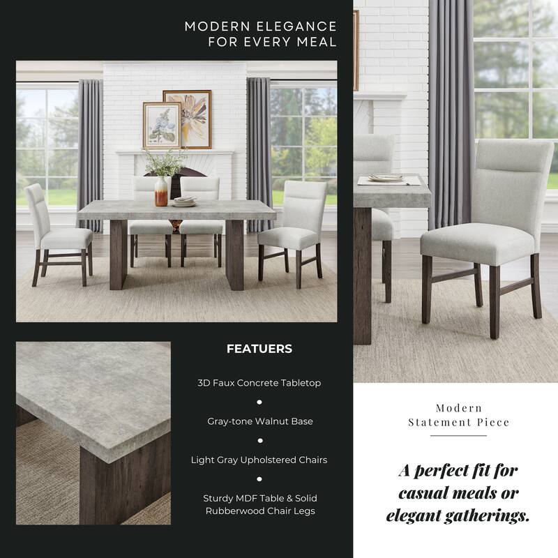Roundhill Furniture Sorlen Modern 5-Piece Dining Set, 3D Faux Concrete Table with 4 Chairs