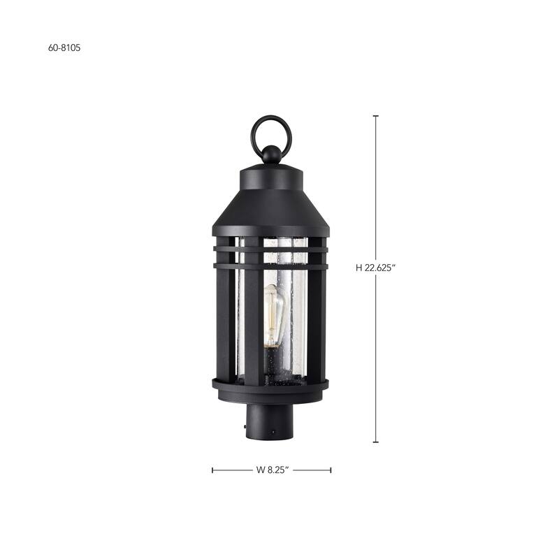 Wilton 1 Light Post Top Matte Black with Clear Seeded Glass