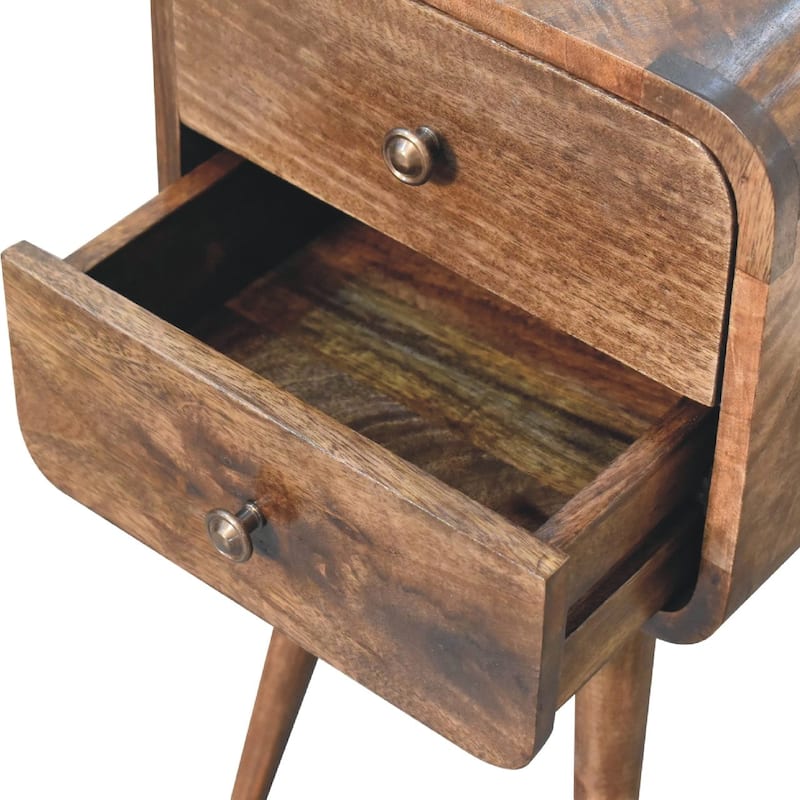 HomeRoots 22" Natural Solid Wood Square Distressed Two Drawer Nightstand