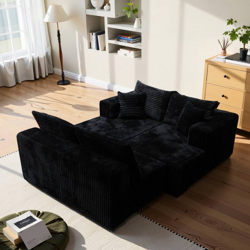 132.2" U-shaped Corduroy Sectional Sofa, No Assembly Required