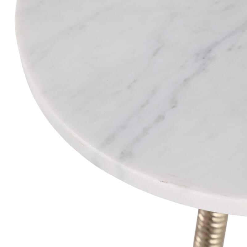 Metal and Stone Accent Table with Aluminum Base - Modern Stylish Side Table for Home Decor