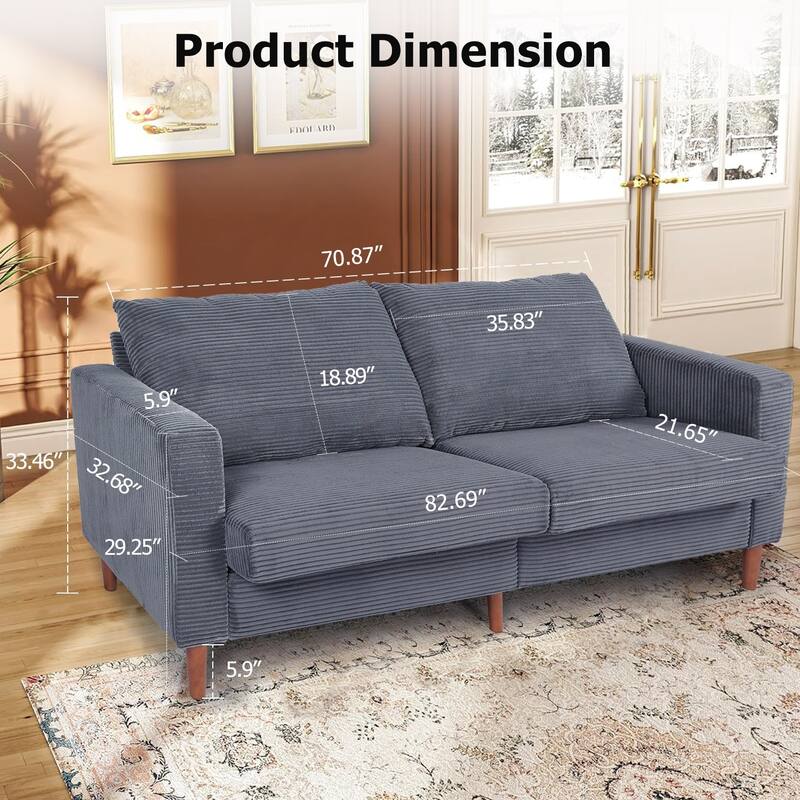 82.7" Sofas for Living Room, Comfy Love Seat Couches, Corduroy Loveseat Sofa,, Easy Assembly for Small Spaces