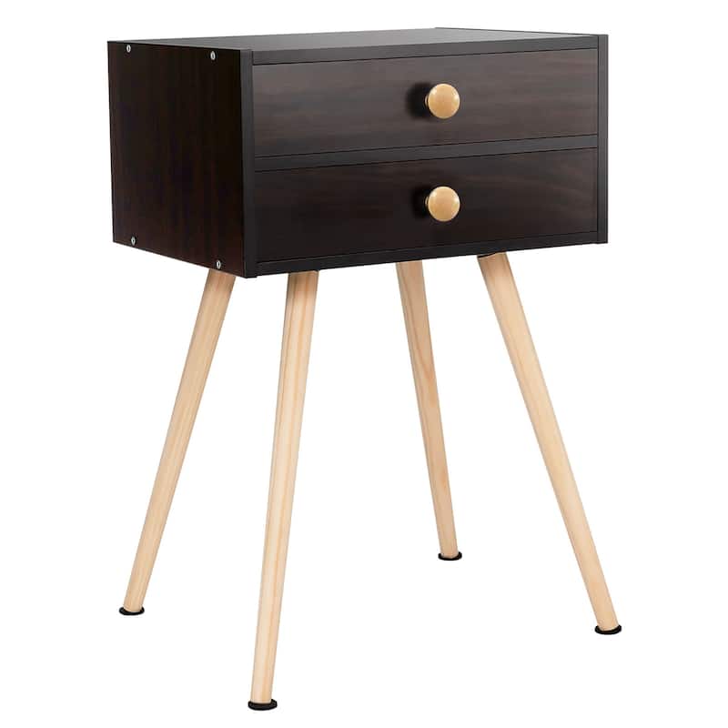Costway 2 PCS Mid Century Modern 2 Drawers Nightstand Sofa Side Table - See Details